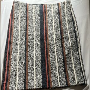 Ann Taylor striped pencil skirt size 6P, navy, cream, orange